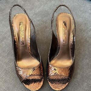 Bandolino‘s  Bronze Snakeskin Slingback Heels